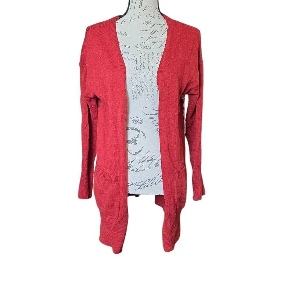 Poof Apparel Women's Size Large Dk Terracotta Lace up Back Long Open Cardigan